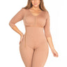 Full front view of a model wearing the full body faja with high compression.